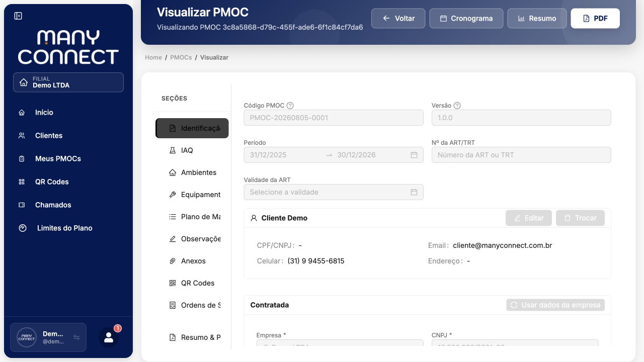Visualizar PMOC com os campos de identificação desabilitados para edição