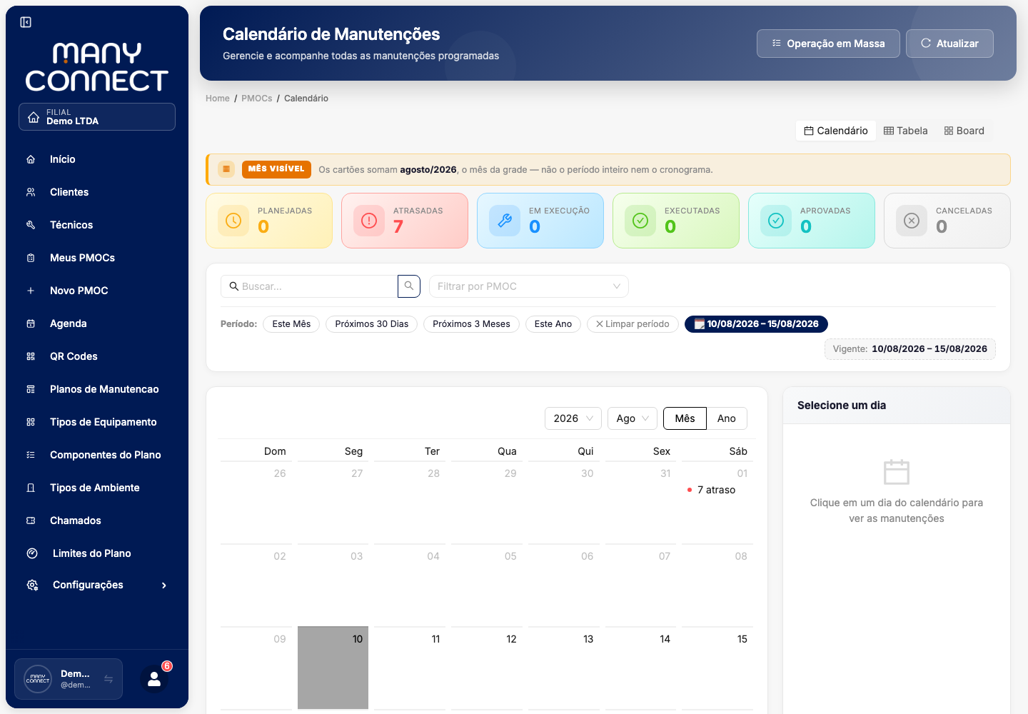 Grade do Calendário com dias fora do período aplicado exibidos esmaecidos